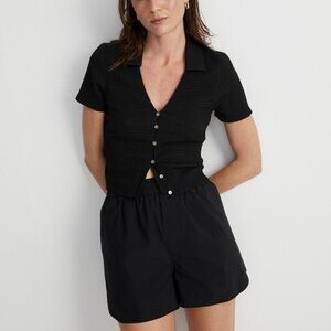 Madewell Large Black Crinkle Button-Down Cropped Shirt
